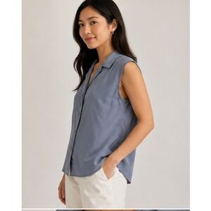 Ann Taylor 100% Silk Chiffon Blue Sleeveless Blouse Size 10